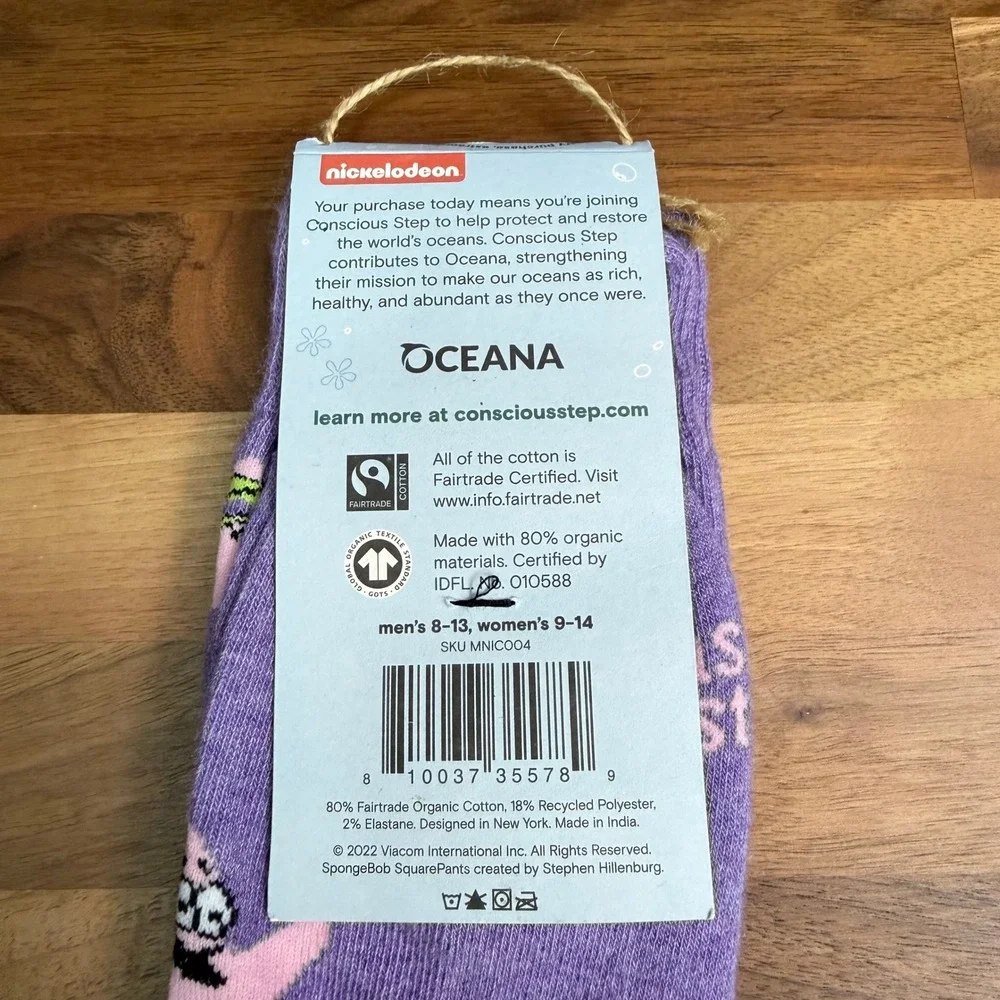 Conscious Step SpongeBob Patrick Star Purple Organic Cotton Crew Socks Medium